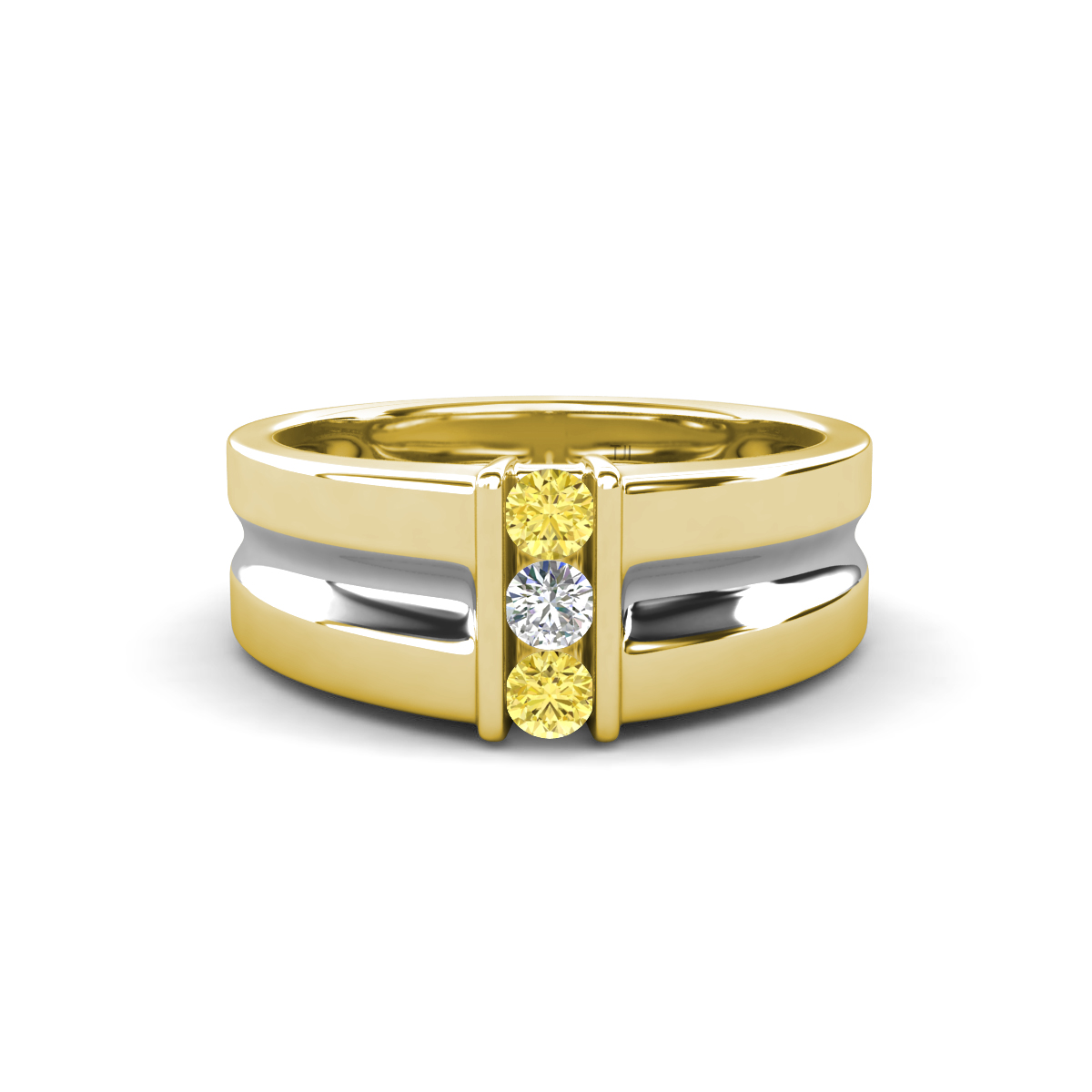Xavier 0.25 ctw Yellow Sapphire and Natural Diamond Three Stone Men Band (8.50 mm) 